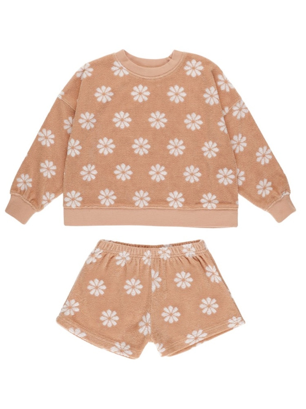 RYLEE + CRU Relaxed Sweatshirt & Shorts Set Melon Daisy Sz 4-5Y